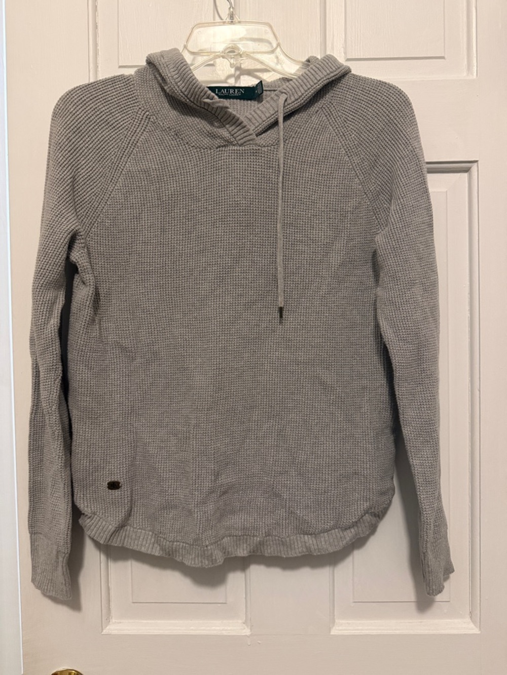 Lauren Ralph Lauren Chunky Knit Hoodie Sweater Size Medium Gray